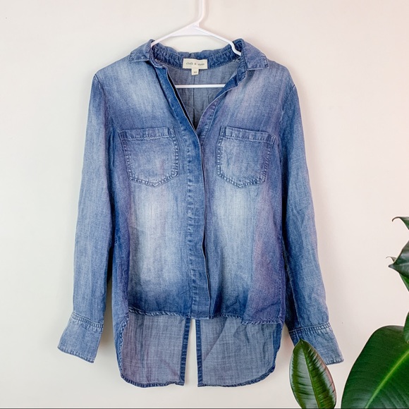 anthro cloth and stone blue chambray button down shirt XS - Picture 1 of 5